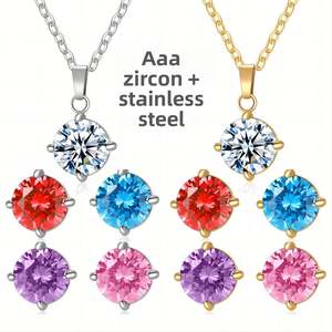 Collar Corto de Acero Inoxidable con Colgante de Zirconia 3A Impermeable, Chapado en Oro de 18k, Diseño Simple - Product Image 1