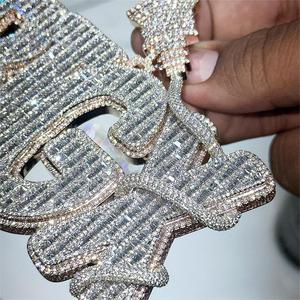 Hip Hop Schmuck Herren Iced Out Custom <span class=keywords><strong>Letter</strong></span> Anhänger 925 Sterling Silber VVS Moissan ite Diamant Nummer Name Initial Logo Anhänger