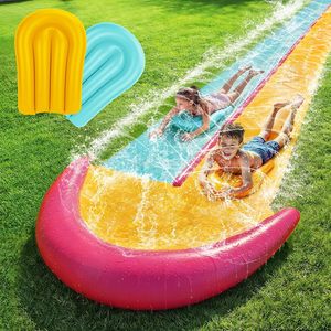 Colorful Dual Lane Water Slide with Safety Landing Zone and 2 <b>Boogie</b> <b>Boards</b> for Kids Backyard Racing - Product Image 1