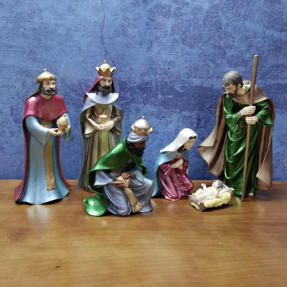 6-Pieces Resin Holy Family Baby Jesus Mary Joseph 3 Kings Nativity Set Resin Religious Statue-12 Inch Scale