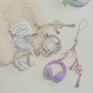 Porte-clés mini-casque en résine brillante, thème musical, avec microphone en métal, style guitare, pour sac ou téléphone, cadeau pour les fans de musique - Product Image 2