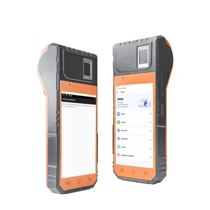 Leitor de cartão RFID NFC Android biométrico, scanner de código de barras, máquina POS laranja de 5,5 polegadas, digitalizador de impressão digital