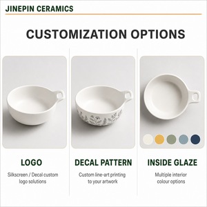 Bol à soupe en céramique blanc cassé en gros, 5,3 pouces, avec poignée en boucle, logo personnalisé, pour hôtel, <span class=keywords><strong>caf</strong></span>é, maison, cuisine - Product Image 4