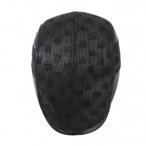 Nouvel Arrivage en Gros – Chapeau d'Hiver Chaud d'Extérieur à Calotte Plate avec Visière en PU, Style Décontracté à Carreaux, Béret avec Cache-Oreilles pour Hommes - Product Image 4