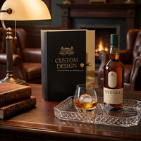 Caja de Regalo Rígida para Licores y Whisky con Compartimentos para Botella y Vasos, con Cubierta de PU Estilo Libro, Impresión de Logotipo Personalizada y Embalaje de Papel