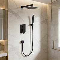Mitigeur de douche mural encastré moderne en laiton noir à trois fonctions, pour appartement et hôtel