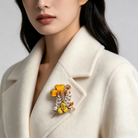 Bros Bunga Ginkgo Kerajinan Tangan Etnis Miao Cina, Bertabur Zirkon Kristal Mutiara, Warna Emas