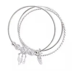 Bracelet cercles d'arbre avec plume plaqué argent pour femme, bijou de mode avec pièces creuses, offre spéciale, 2022