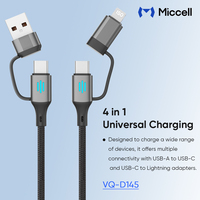 Câbles de charge rapide USB C Miccell PD 240w C vers C, câbles multifonctionnels 4 en 1 en nylon tressé de type C pour smartphones