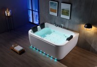Bañera de Hidromasaje Blanca con Bluetooth y Luces de Colores, Masaje Multijet para Proyectos de Resorts y Hogares