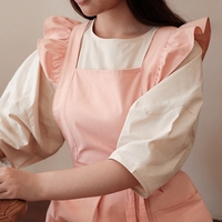 Dapat disesuaikan celemek wanita gaya Korea kerut katun Bib anti-noda tahan air untuk pembersih toko bunga Salon kuku