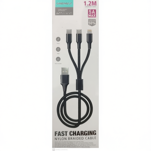 Cable de Carga 3 en 1 de Nailon de 1.2m, Carga Rápida, Trenzado, USB Tipo C, Micro USB para Teléfono y Tableta - Product Image 2