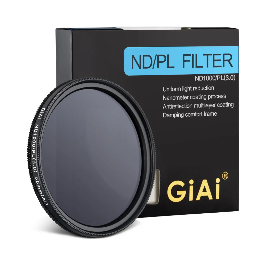 GiAi 49mm 52mm 55mm 58mm smooth optical glass nano multi coated ND1000-PL Nd Cpl filter for camera