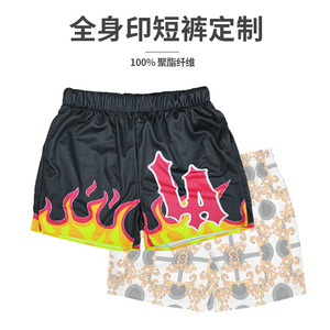 All Over Print Shorts Summer Casual Loose Fit Beach Pants Custom Logo Design Polyester Knitted Sport Wear - Product Image 2