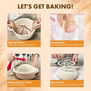 Complete Banneton Bread Proofing Basket Set 9 Inch Round Basket Bread Lame Dough Whisk Metal Scraper Sourdough Bread <strong>Baking</strong> <strong>Kit</strong> - Product Image 6