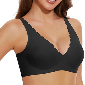Soutien-gorge sans couture pour <span class=keywords><strong>femme</strong></span>, sans armatures, décolleté plongeant, bord festonné, bretelles larges, couleur chair, confort quotidien, OEM - Product Image 5