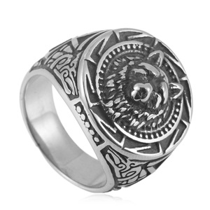 <b>Wolf</b> Animal <b>Ring</b> Men's Stainless Steel Punk Style Geometric Design Silver Color Gift Jewelry 240109 - Product Image 4