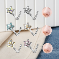 Cincin Hidung Berbentuk L dari Baja Anti Karat dengan Hiasan Bunga CZ, Perhiasan Tubuh Fashion, Terlaris 2026