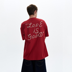 T-shirt pour homme en coton 100% de haute qualité, luxueux, à manches régulières, surdimensionné, tricoté lourd, perlé, personnalisé - Product Image 4