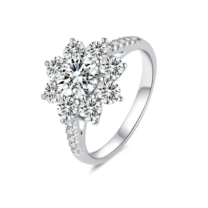 <span class=keywords><strong>Bague</strong></span> de <span class=keywords><strong>mariage</strong></span> en or 18 carats avec diamant de laboratoire de 1 carat, taille ronde, E VVS1, design flocon de neige, personnalisable et gravable pour les couples - Product Image 2