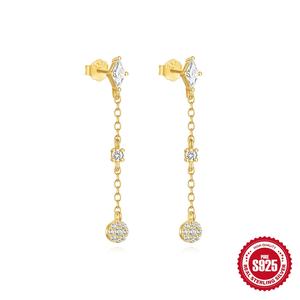 Pendientes largos de borla de Plata de Ley 925 con circonita cúbica de flor de mariposa geométrica S925 con cadena fina con incrustaciones de diamantes de lujo - Product Image 5