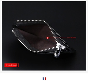 Portefeuille à fermeture éclair avec bouton RFID, porte-cartes d'identité en cuir véritable avec cordon personnalisé, pour hommes et femmes, cartes de crédit, permis de conduire - Product Image 3