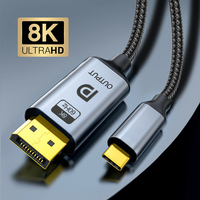 Câble USB-C vers DP OEM/ODM 8K 60Hz 4K 144Hz, mâle-mâle, 2 m, en alliage d'aluminium, pour PC portable