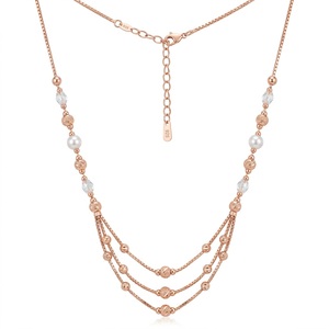 Collier Mala italien en argent 925, finition or rose, multi-couches, perles et cristaux, bijoux de créateur pour femmes, cadeau de mariage - Product Image 1