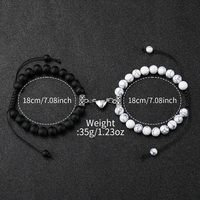 4Pcs/Set Grosir Jam Tangan Pasangan Quartz dengan Set Gelang Manik-Manik Berbentuk Hati