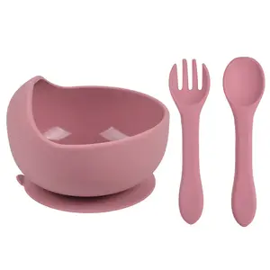 Ensemble de bols et cuillères en Silicone pour bébé, étiquette privée personnalisée, ensemble d'apprentissage, pour bébé, nouveau