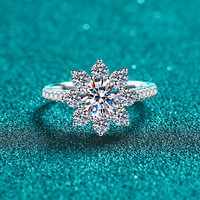 Bague de luxe en moissanite AZ1047-J, bague en forme de tournesol, 1 carat, bague en lotus, bagues de mariage fantaisie pour femmes, bijoux en argent sterling