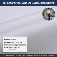 Tissu Jacquard Rayé 100% Coton Peigné 80s/2 Haute Densité Respirant Finition à l'Ammoniaque Liquide Entretien Facile Blanc Professionnel
