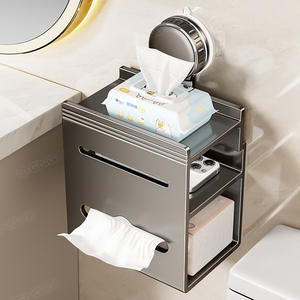 Porte-rouleau de papier toilette Blue Vine gris anthracite à fixation murale sans perçage, support de rangement rectangulaire multifonctionnel pour papier - Product Image 2
