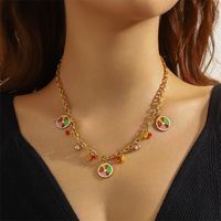 Collier pendentif multi-éléments haut de gamme et tendance pour femme, en acier inoxydable, avec zircon et pendentif en forme de tranches de citron colorées style dessin animé