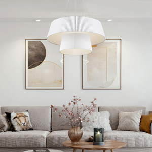 Japanese Style Modern Nordic White Fabric Pendant <b>Light</b> Round LED Chandelier For Living Room <b>Dining</b> Room - Product Image 1
