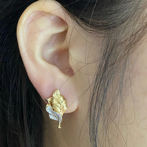 Aazuo, joyería Vintage de 18K, oro amarillo macizo, diamantes naturales auténticos, pendientes con forma de hoja a la moda, regalo para mujeres, fiesta de boda, AU750 - Product Image 5