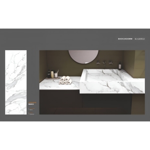 Losas de porcelana sinterizada de piedra Calacatta Bianco de cuerpo completo de 800x2400 mm y 15 mm de grosor, con aspecto de mármol, para interiores de hoteles de lujo. - Product Image 1