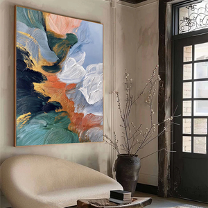 Peinture abstraite texturée de paysage fluvial Golden Estuary, peinte à la main à l'huile sur toile avec cadre, décoration murale contemporaine - Product Image 2