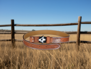 Cintura Western con Rivetti a Testa di Cavallo 4.2cm 120cm Marrone Chiaro 3 #   Fibbia in Metallo Modello 4 in Lega # - Product Image 2