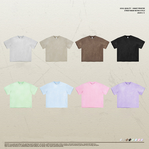 Solid Color Short Sleeve 360 g Spray Dyed Vintage T-shirt Men's Cotton Loose High Street Blank Men's T-shirt - Product Image 3