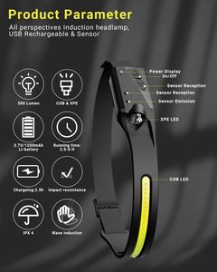 Linterna Frontal Recargable Portátil de Gran Venta para Escalada y Trabajo al Aire Libre, Impermeable, con Sensor de Haz Amplio y Luz LED - Product Image 3