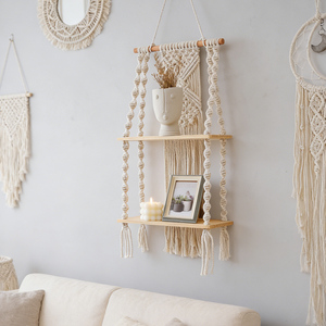 Scaffale Moderno in Stile Bohemien per <span class=keywords><strong>Libri</strong></span> e Piante, Portaoggetti da Parete in Legno e Tessuto Intrecciato a Mano per B&B e Soggiorno - Product Image 6