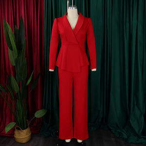 Conjuntos de Otoño e Invierno <span class=keywords><strong>para</strong></span> Mujer, Elegantes <span class=keywords><strong>para</strong></span> Oficina, Top con Cuello en V y Volantes, Pantalones Anchos de Pierna, Conjunto de Dos Piezas, Ropa Femenina - Product Image 5