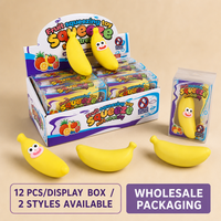 Jouet Squishy Banane Croustillante, Forme de Fruit Courbée, Jouets Souples Anti-Stress en Forme d'Aliments, Cadeau Anti-Stress, Lot de 12 Pièces en Boîte de Présentation