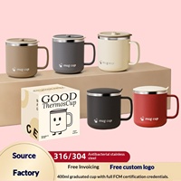 Mug à café isotherme en acier inoxydable 304, tasse de voyage à double paroi avec poignée, couvercle et cuillère, anti-fuite, thermique, pour le bureau et la maison