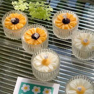 Aesthetic Chamomile Flower Glass <b>Cup</b> Scented Candle Handmade DIY Birthday Romantic Gift Souvenir - Product Image 1