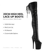 Bottes de strip-tease professionnelles de 20 cm au-dessus du genou, à lacets arrière et fermeture éclair latérale, chaussures de pole dance pour danseuses exotiques, spectacle sur scène