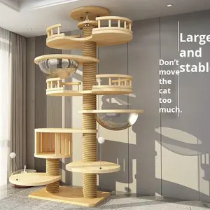 Moderna Torre de Árbol para Gatos de Madera, Mueble Apartamento, Casa para Mascotas con Estructura de Escalada de Piso y Plataforma de Salto, Empacado en Cartón - Product Image 1