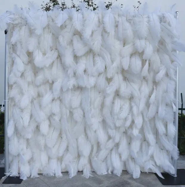 Customized simulation of white bird feather flower walls for large-scale wedding decoration