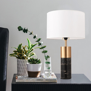 Nordic Modern Marble Metal Desk Light LED Table Lamp Reading Alabaster Fabric Shade Villa Home Hotel Bedroom Living Room Decor - Product Image 1